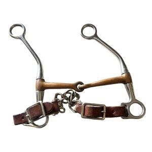 Single Joint Copper Tom Thumb BIT 5.25" + Curb Chain & Leather Straps Horse Tack
